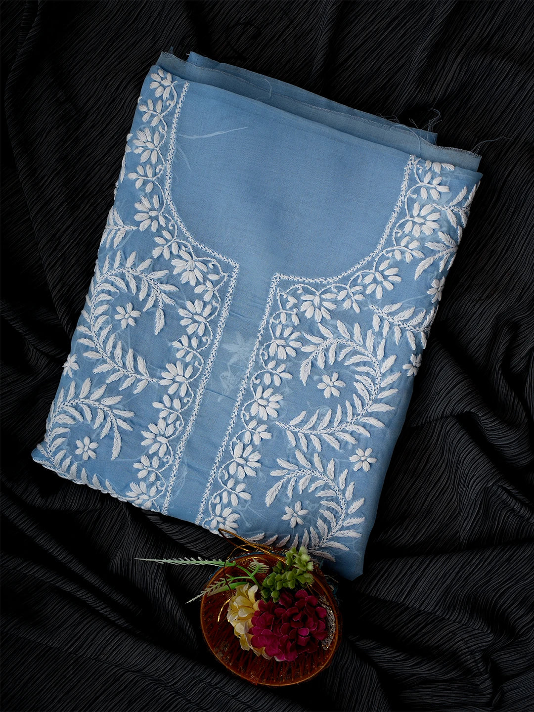 Ada Hand Embroidered Baby Blue Cotton Lucknowi Chikankari Unstitched Kurta Piece 01A702252