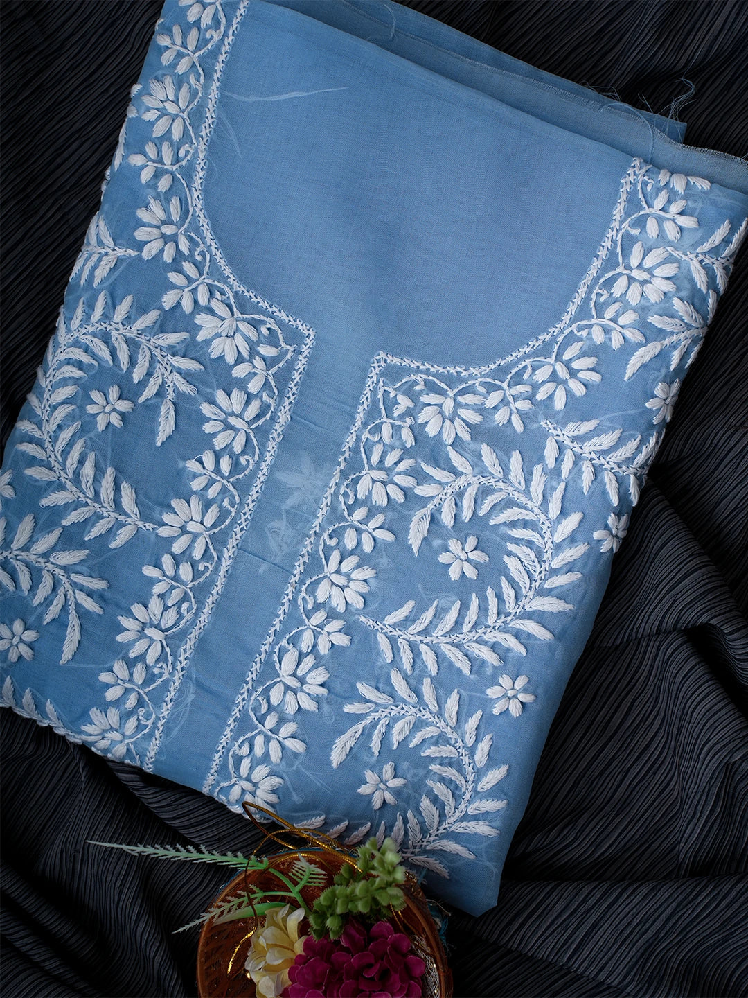 Ada Hand Embroidered Baby Blue Cotton Lucknowi Chikankari Unstitched Kurta Piece 01A702252