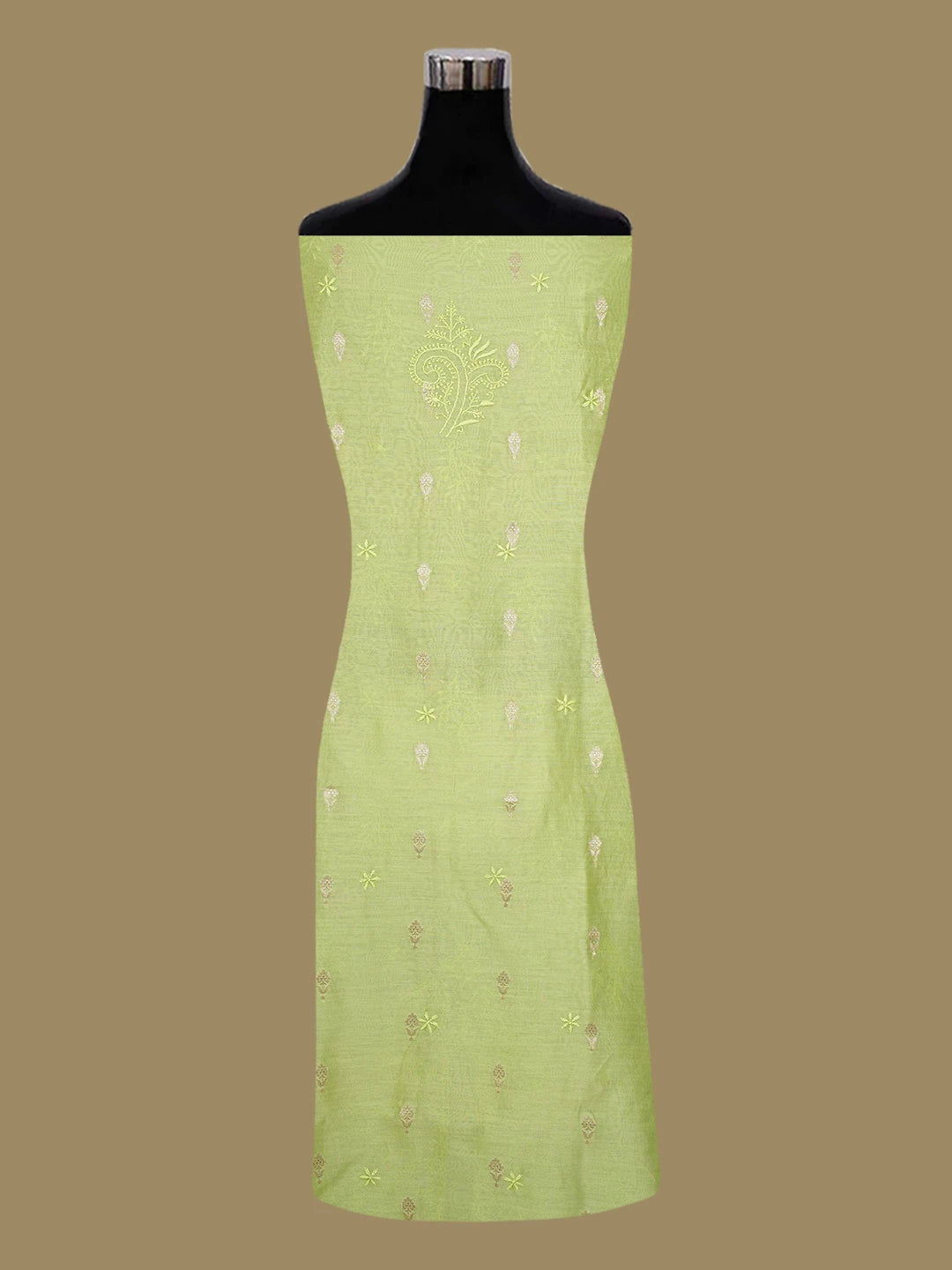 Ada Hand Embroidered Light Green Chanderi Lucknowi Chikankari Unstitched Kurta Dupatta Set 01A680089