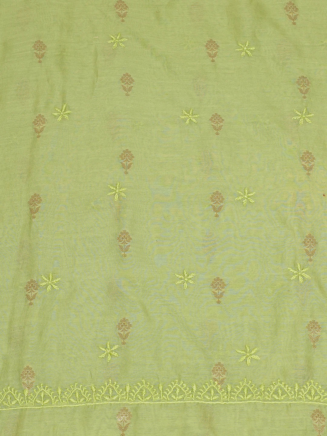 Ada Hand Embroidered Light Green Chanderi Lucknowi Chikankari Unstitched Kurta Dupatta Set 01A680089