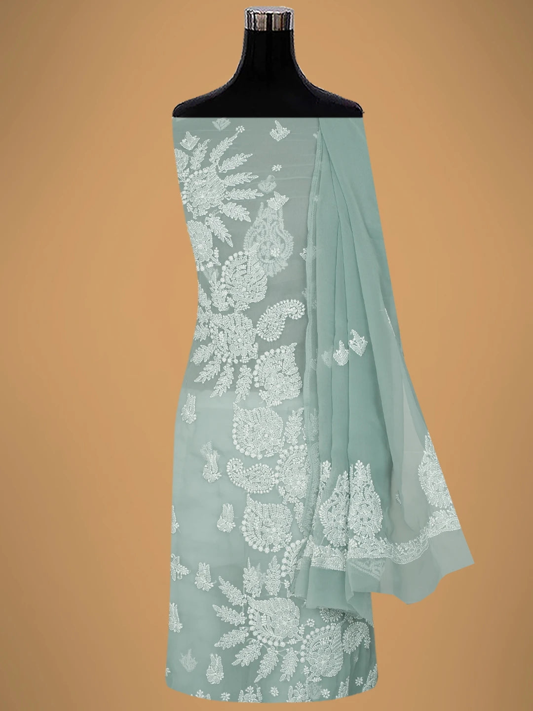 Ada Hand Embroidered Grey Georgette Lucknowi Chikankari Unstitched Suit Piece 01A696605