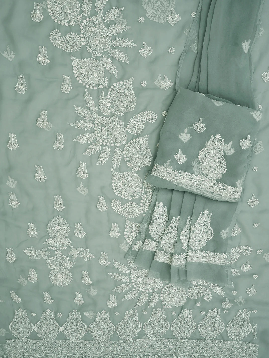 Ada Hand Embroidered Grey Georgette Lucknowi Chikankari Unstitched Suit Piece 01A696605