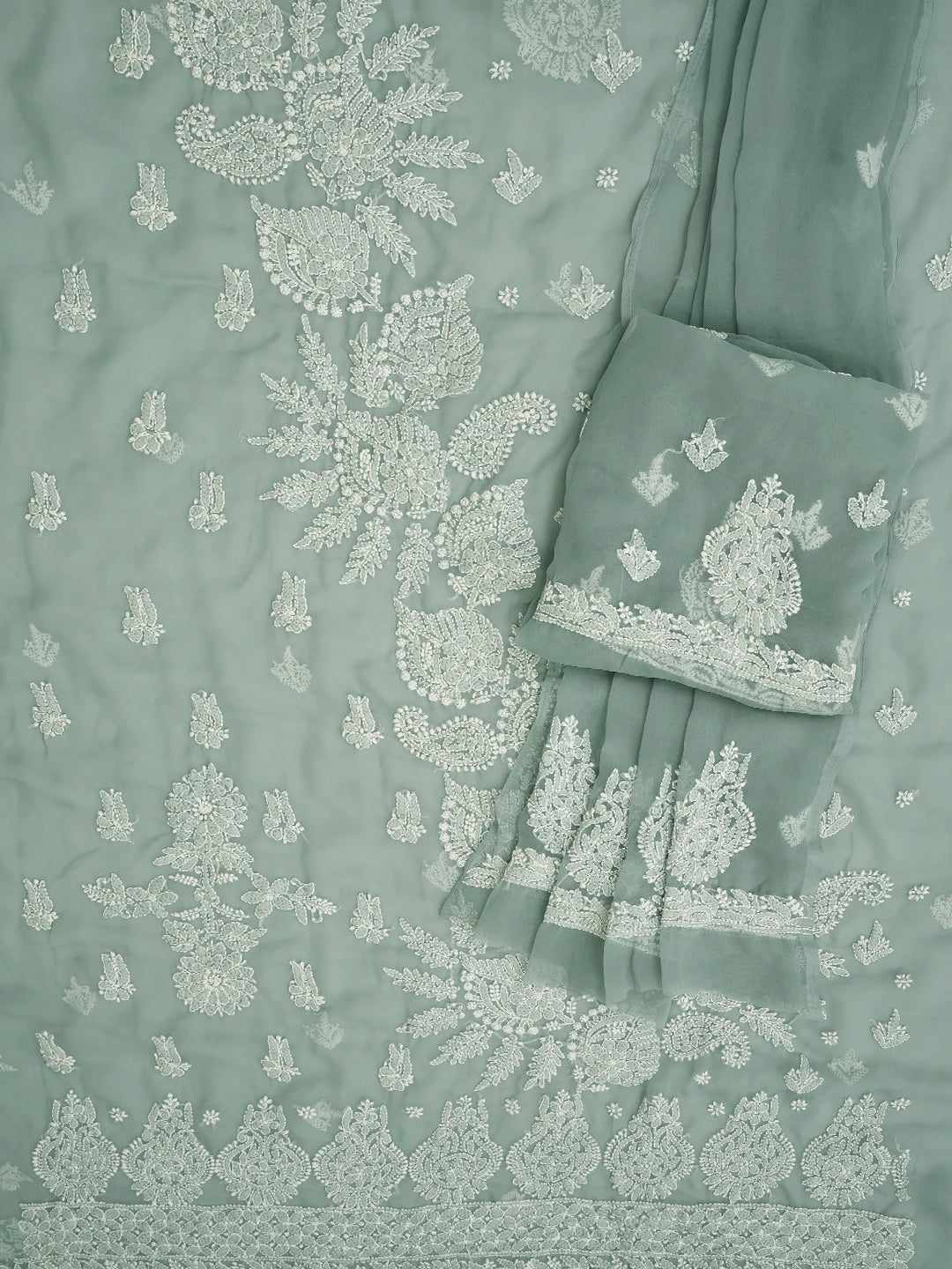 Ada Hand Embroidered Grey Georgette Lucknowi Chikankari Unstitched Suit Piece 01A696605