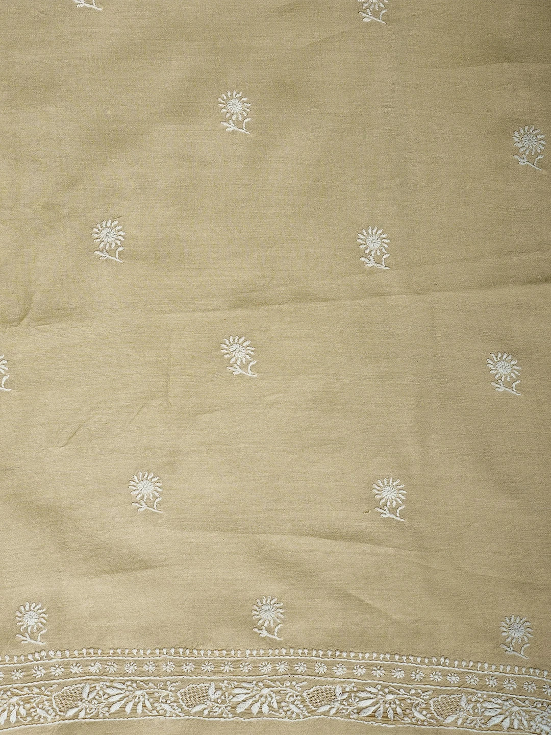 Ada Hand Embroidered Fawn Moonga Silk Lucknowi Chikankari Unstitched Kurta Dupatta Set 01A700332