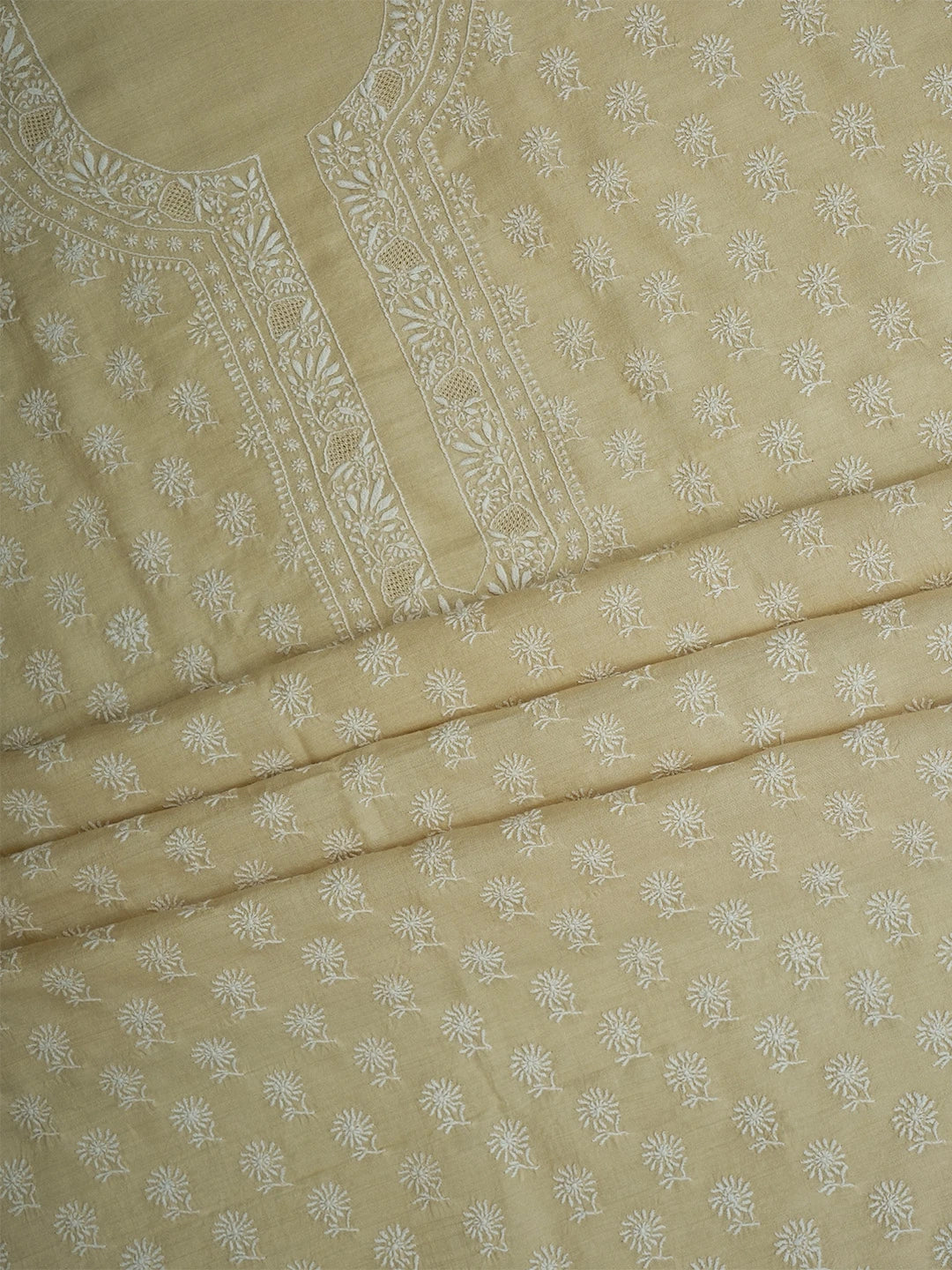 Ada Hand Embroidered Fawn Moonga Silk Lucknowi Chikankari Unstitched Kurta Dupatta Set 01A700332