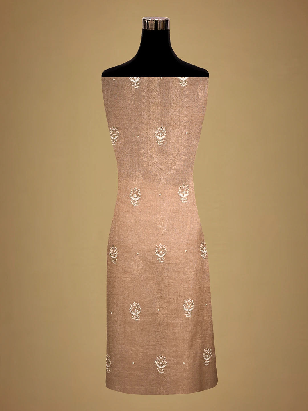 Ada Hand Embroidered Light Salmon Peach Tissue Lucknowi Chikankari Unstitched Kurta Dupatta Set With Cutdana Work 01A702536