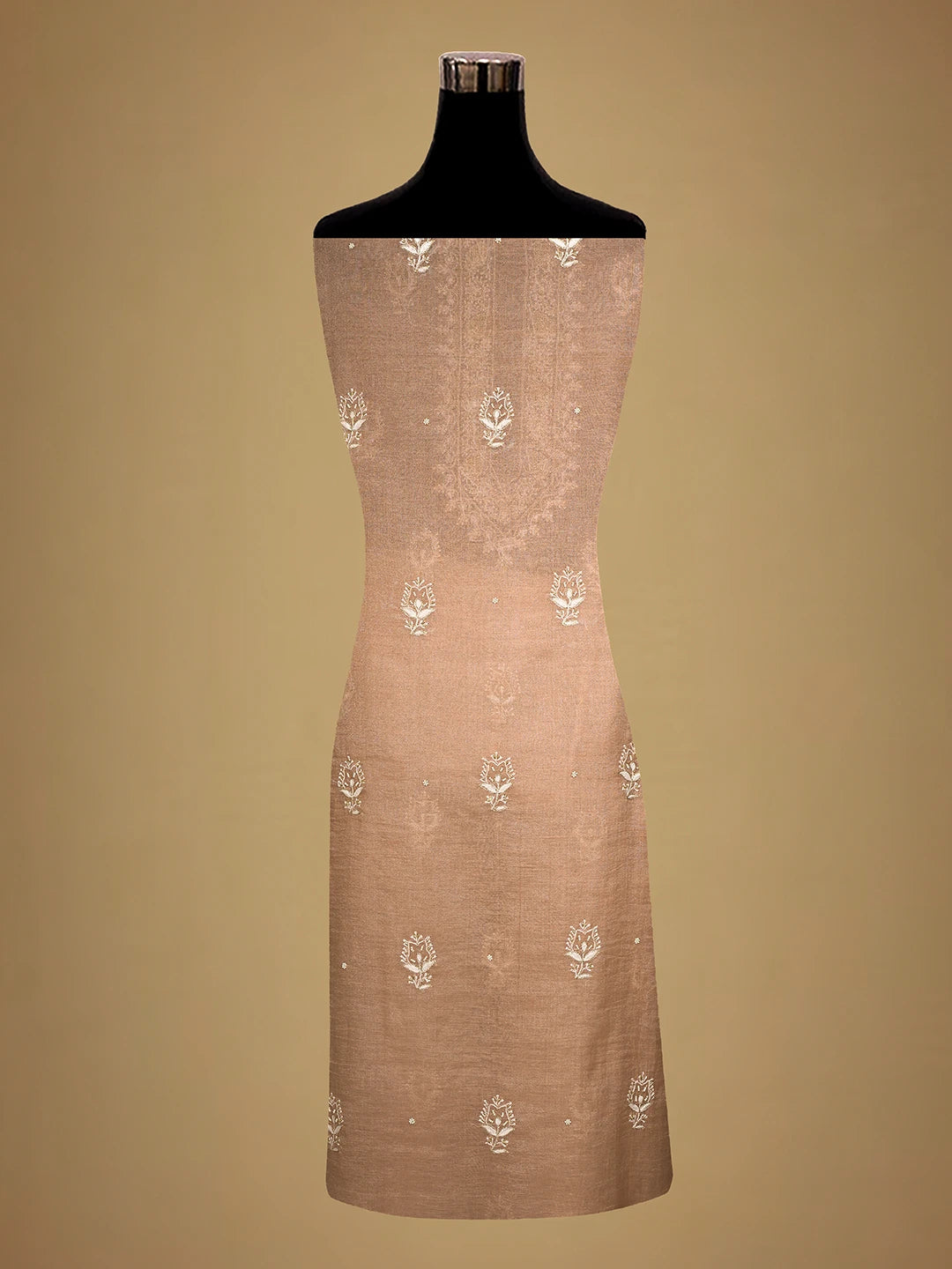 Ada Hand Embroidered Light Salmon Peach Tissue Lucknowi Chikankari Unstitched Kurta Dupatta Set With Cutdana Work 01A702536