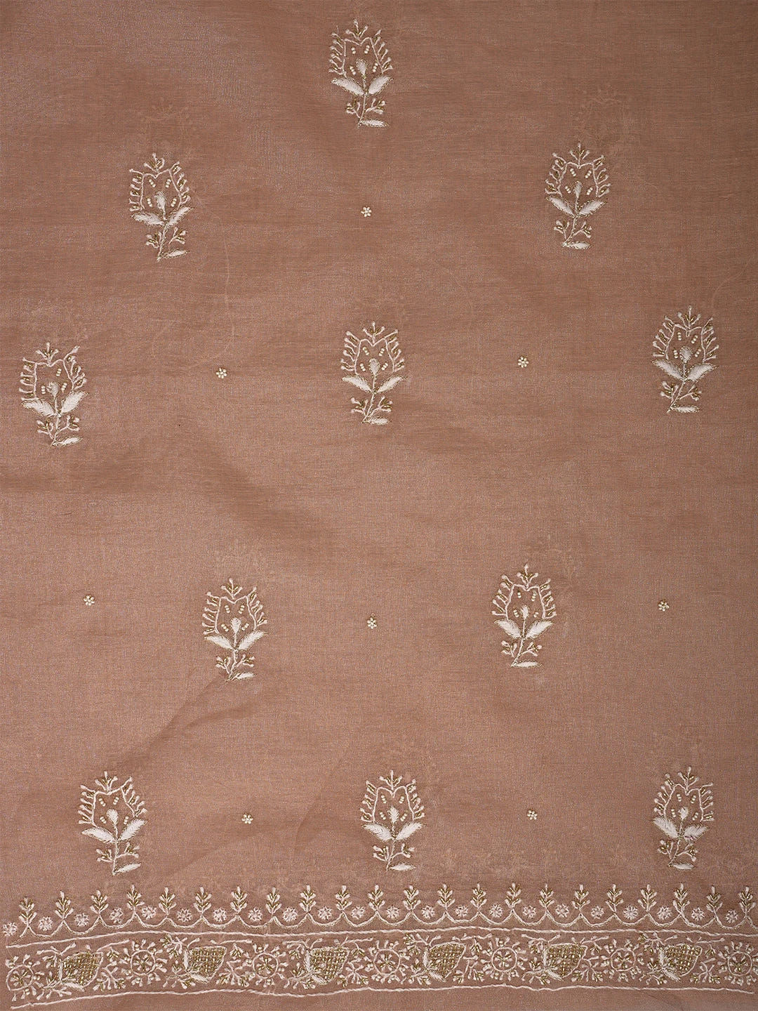 Ada Hand Embroidered Light Salmon Peach Tissue Lucknowi Chikankari Unstitched Kurta Dupatta Set With Cutdana Work 01A702536