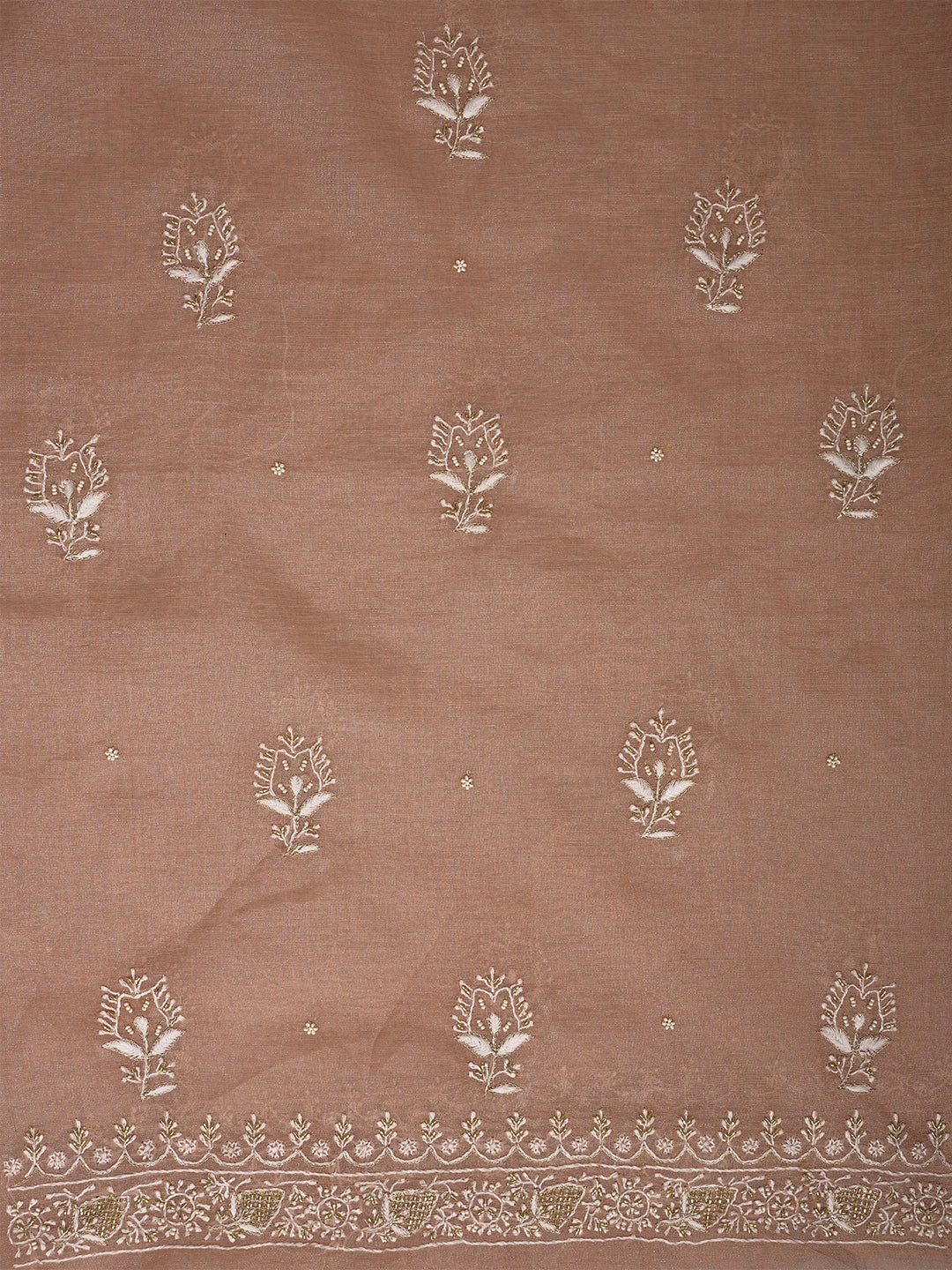 Ada Hand Embroidered Light Salmon Peach Tissue Lucknowi Chikankari Unstitched Kurta Dupatta Set With Cutdana Work 01A702536