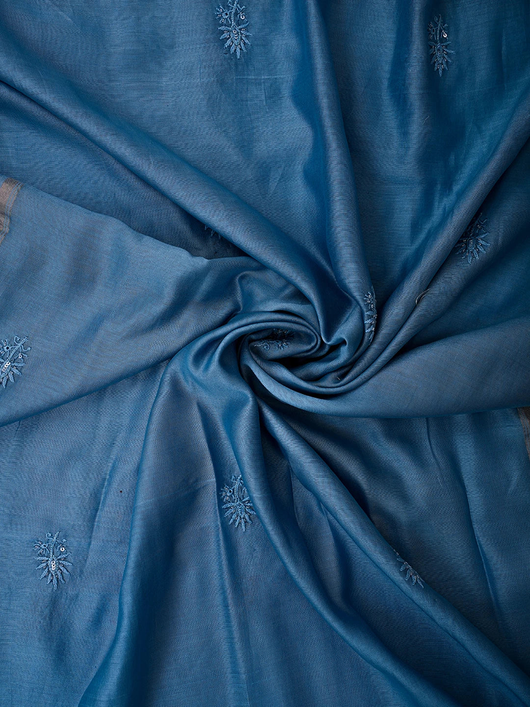 Ada Hand Embroidered Cornflower Blue Chanderi Lucknowi Chikankari Unstitched Kurta Dupatta Set With Cutdana Work 01A665702