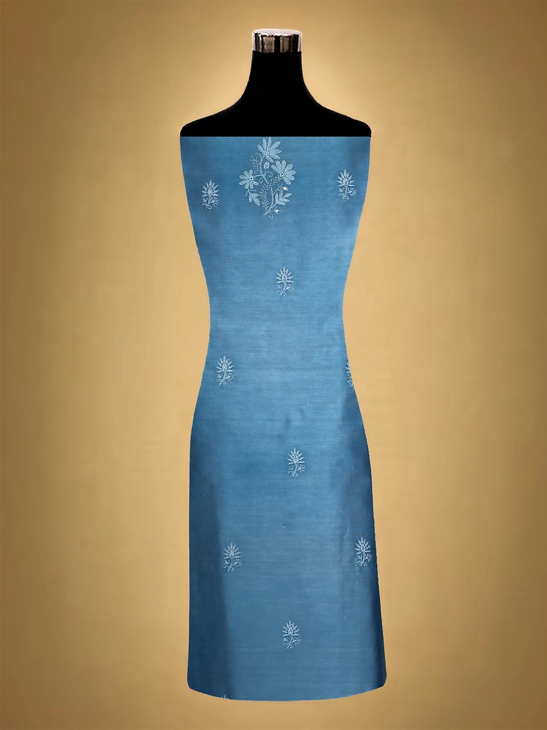 Ada Hand Embroidered Cornflower Blue Chanderi Lucknowi Chikankari Unstitched Kurta Dupatta Set With Cutdana Work 01A665702