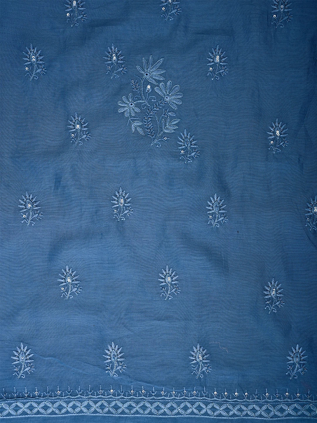 Ada Hand Embroidered Cornflower Blue Chanderi Lucknowi Chikankari Unstitched Kurta Dupatta Set With Cutdana Work 01A665702