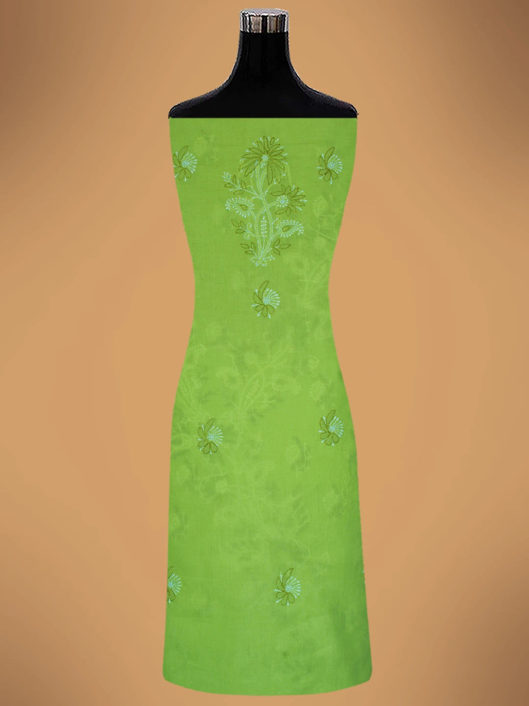 Ada Hand Embroidered Lime Green Cotton Lucknowi Chikankari Unstitched Suit Piece 01A705370