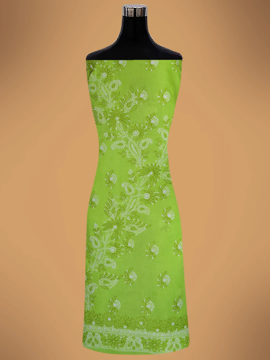 Ada Hand Embroidered Lime Green Cotton Lucknowi Chikankari Unstitched Suit Piece 01A705370