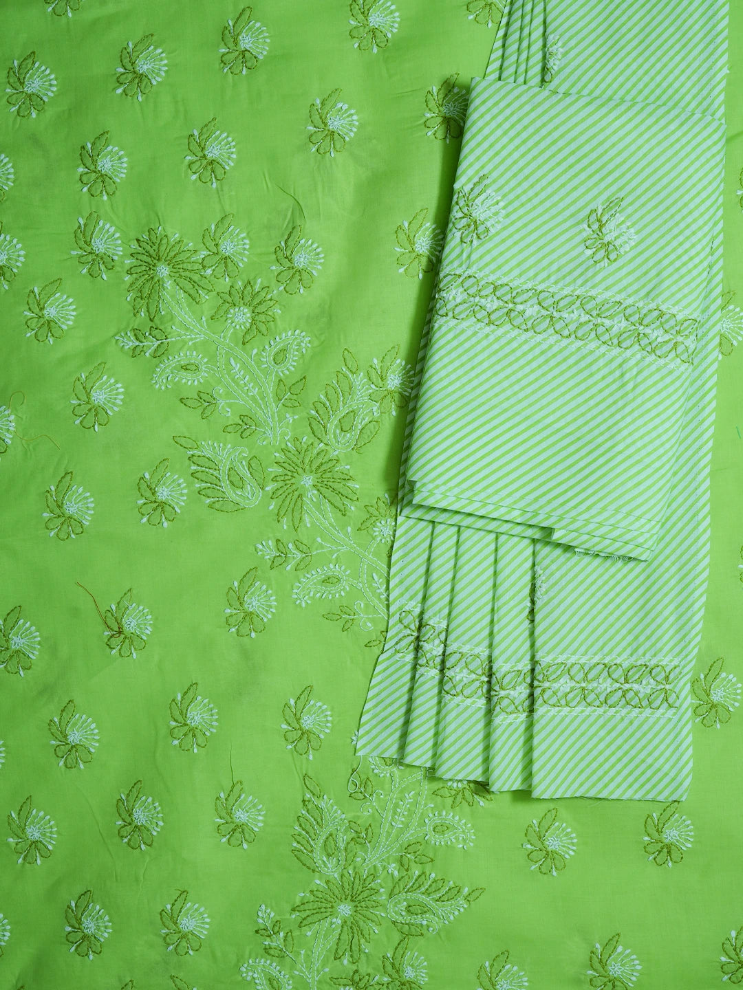 Ada Hand Embroidered Lime Green Cotton Lucknowi Chikankari Unstitched Suit Piece 01A705370
