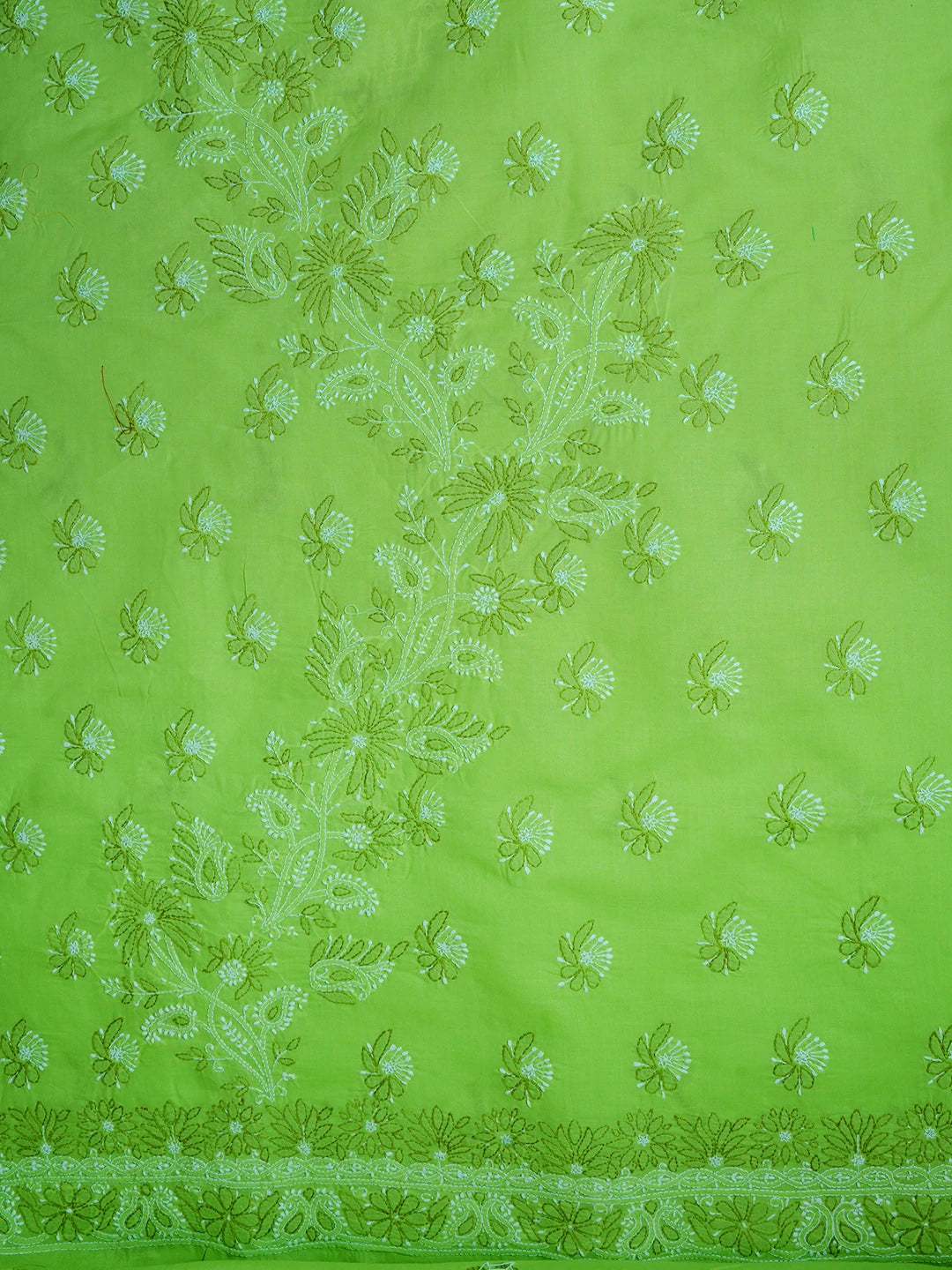 Ada Hand Embroidered Lime Green Cotton Lucknowi Chikankari Unstitched Suit Piece 01A705370