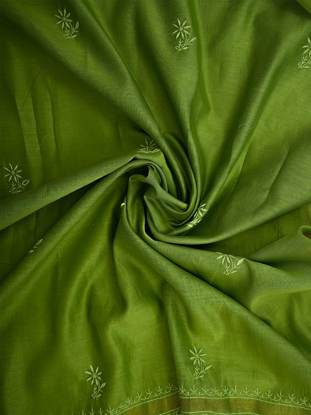 Ada Hand Embroidered Asparagus Green Chanderi Lucknowi Chikankari Unstitched Kurta Dupatta Set 01A705052