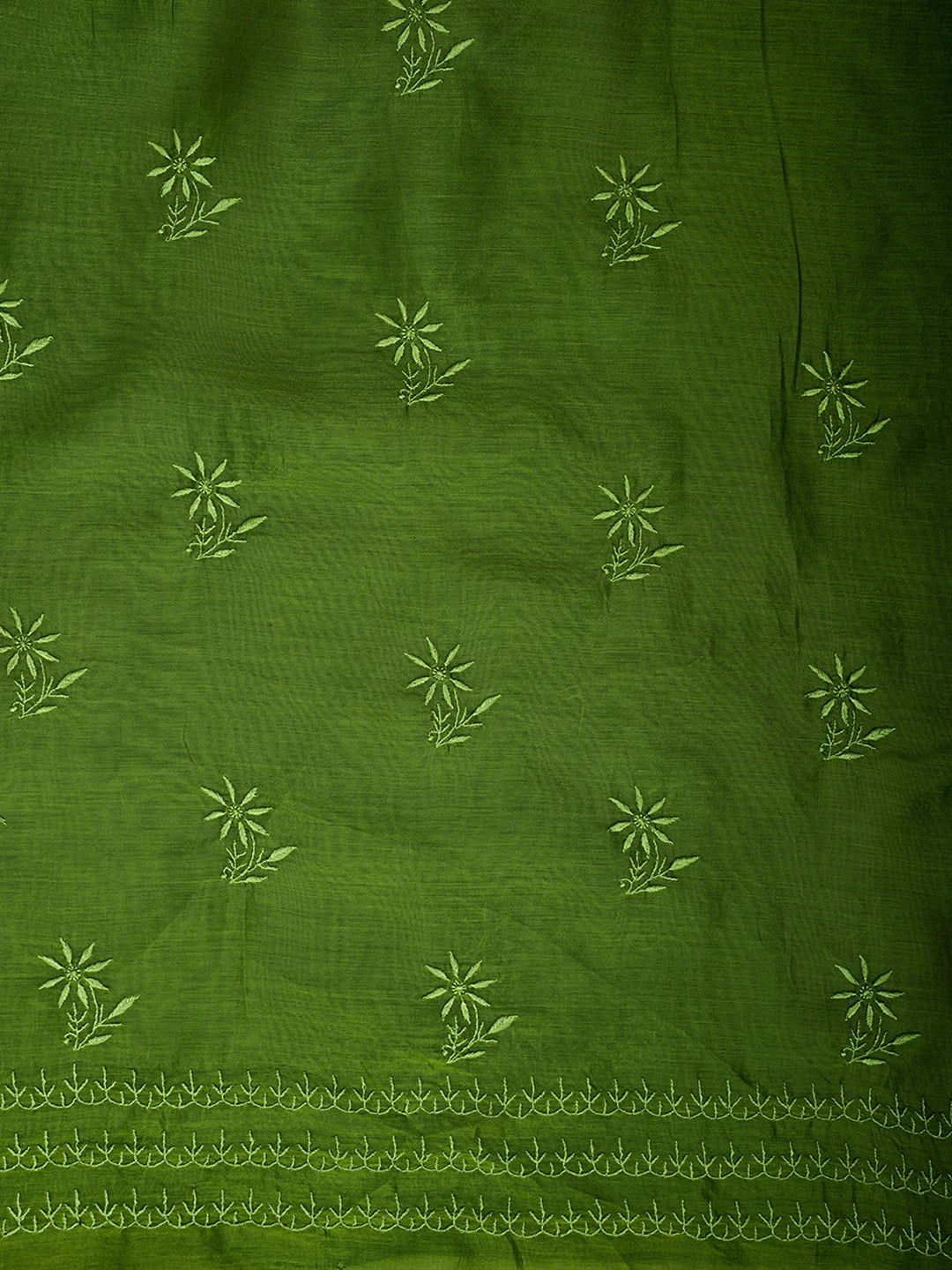 Ada Hand Embroidered Asparagus Green Chanderi Lucknowi Chikankari Unstitched Kurta Dupatta Set 01A705052