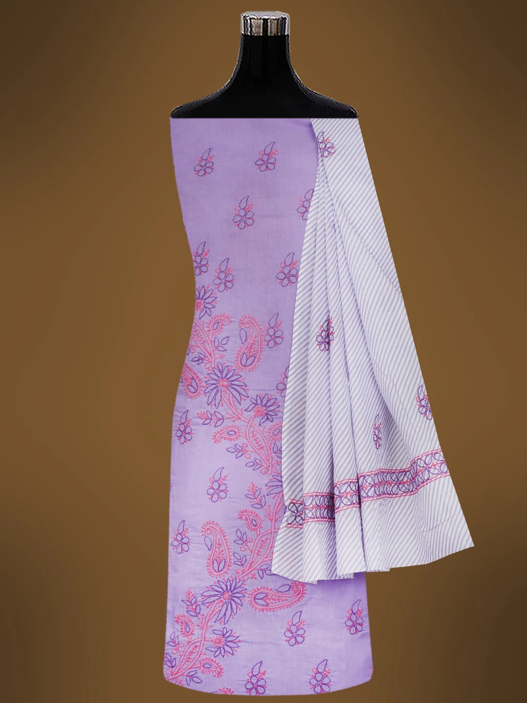 Ada Hand Embroidered Mauve Cotton Lucknowi Chikankari Unstitched Suit Piece 01A705371