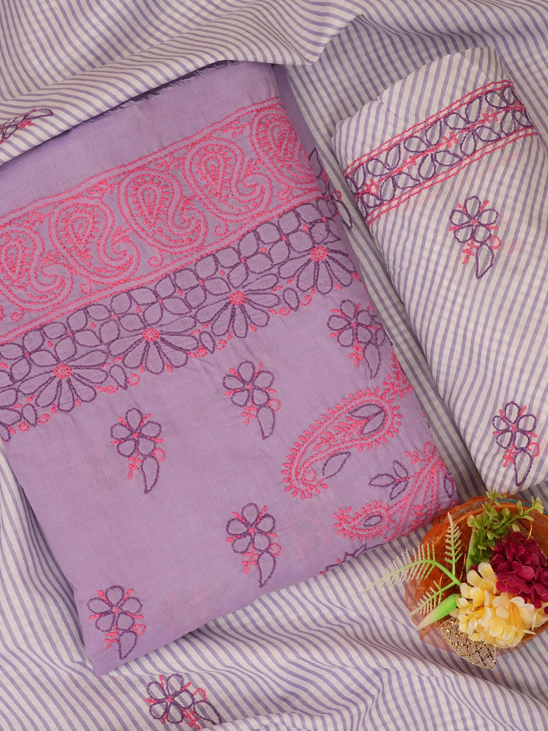 Ada Hand Embroidered Mauve Cotton Lucknowi Chikankari Unstitched Suit Piece 01A705371