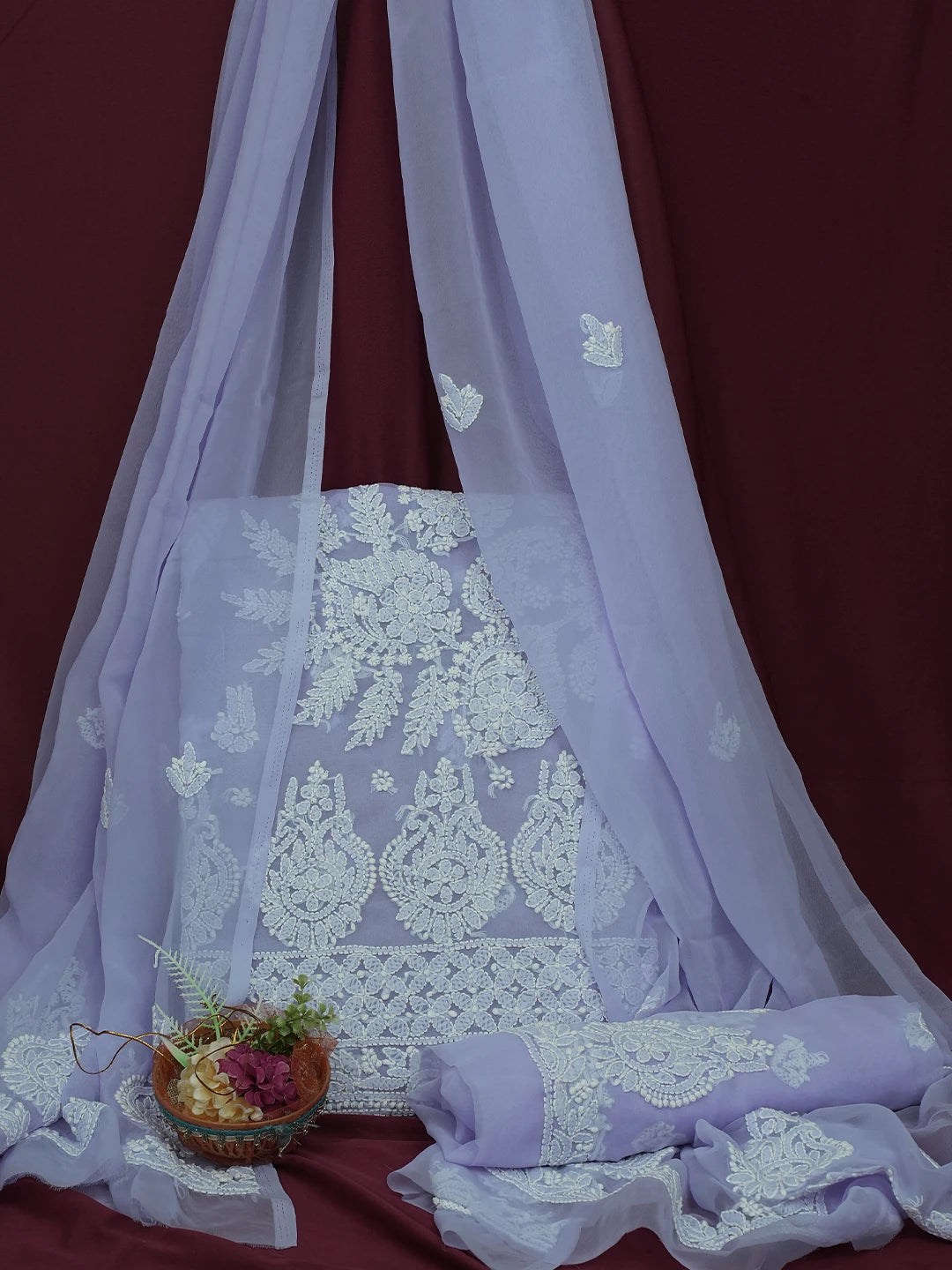 Ada Hand Embroidered Mauve Georgette Lucknowi Chikankari Unstitched Suit Piece 01A696608