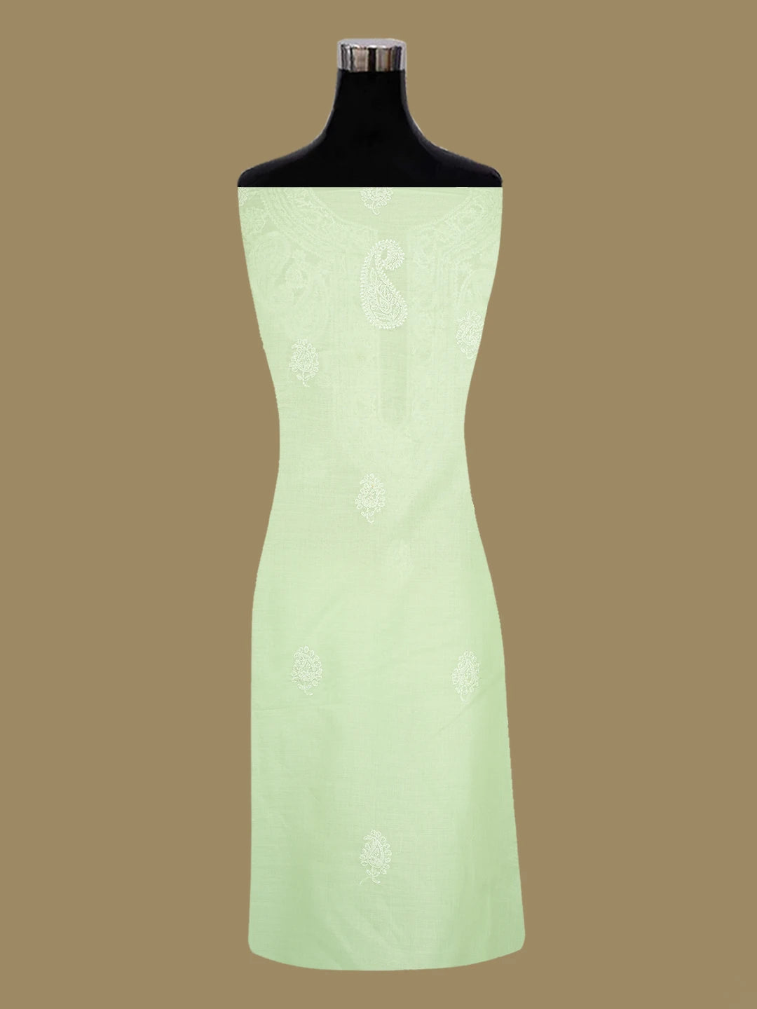 Ada Hand Embroidered Light Green Cotton Lucknowi Chikankari Unstitched Suit Piece With Cutdana Work 01A677009