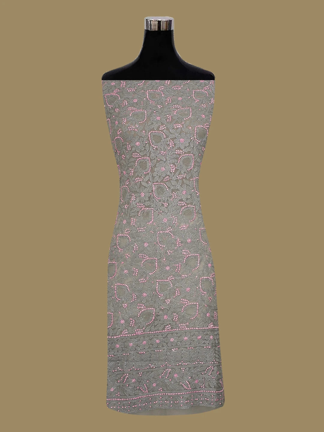 Ada Hand Embroidered Grey Georgette Lucknowi Chikankari Unstitched Suit Piece 01A707996