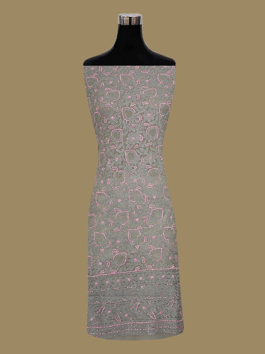 Ada Hand Embroidered Grey Georgette Lucknowi Chikankari Unstitched Suit Piece 01A707996