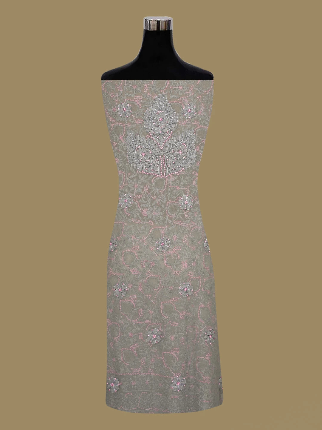 Ada Hand Embroidered Grey Georgette Lucknowi Chikankari Unstitched Suit Piece 01A707996