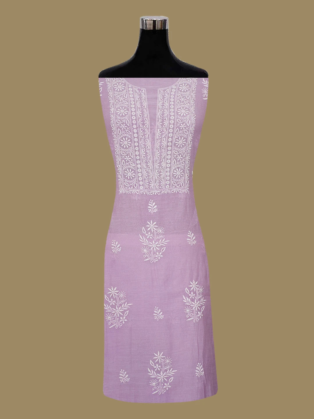 Ada Hand Embroidered Mauve Chanderi Lucknowi Chikankari Unstitched Kurta Dupatta Set 01A665683