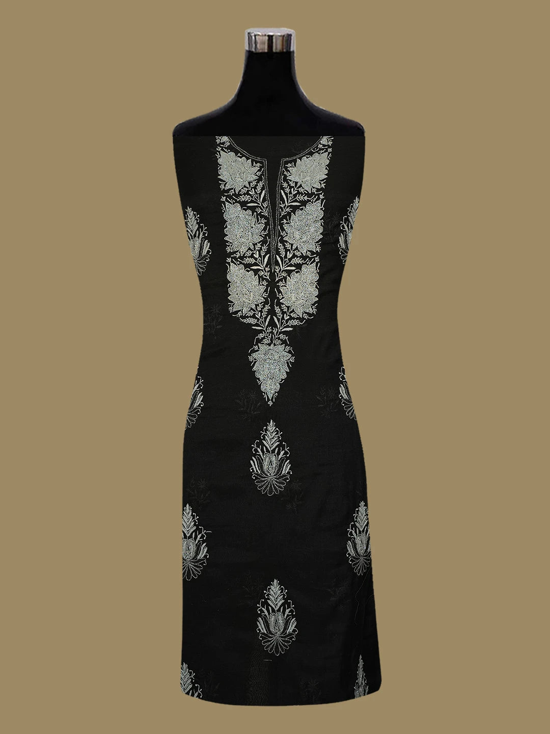 Ada Hand Embroidered Black Chanderi Lucknowi Chikankari Unstitched Kurta Dupatta Set With Cutdana Work 01A67178