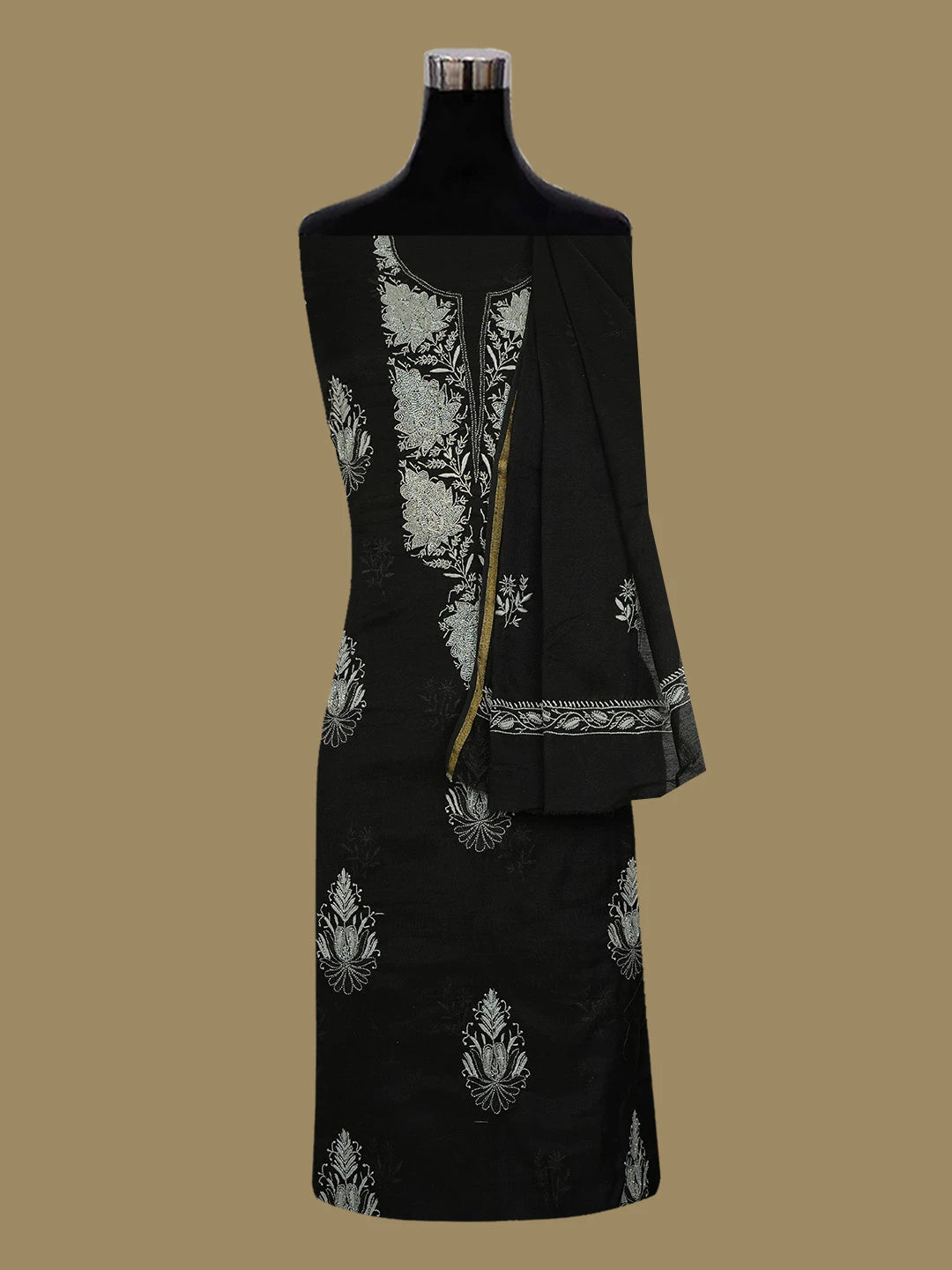 Ada Hand Embroidered Black Chanderi Lucknowi Chikankari Unstitched Kurta Dupatta Set With Cutdana Work 01A67178