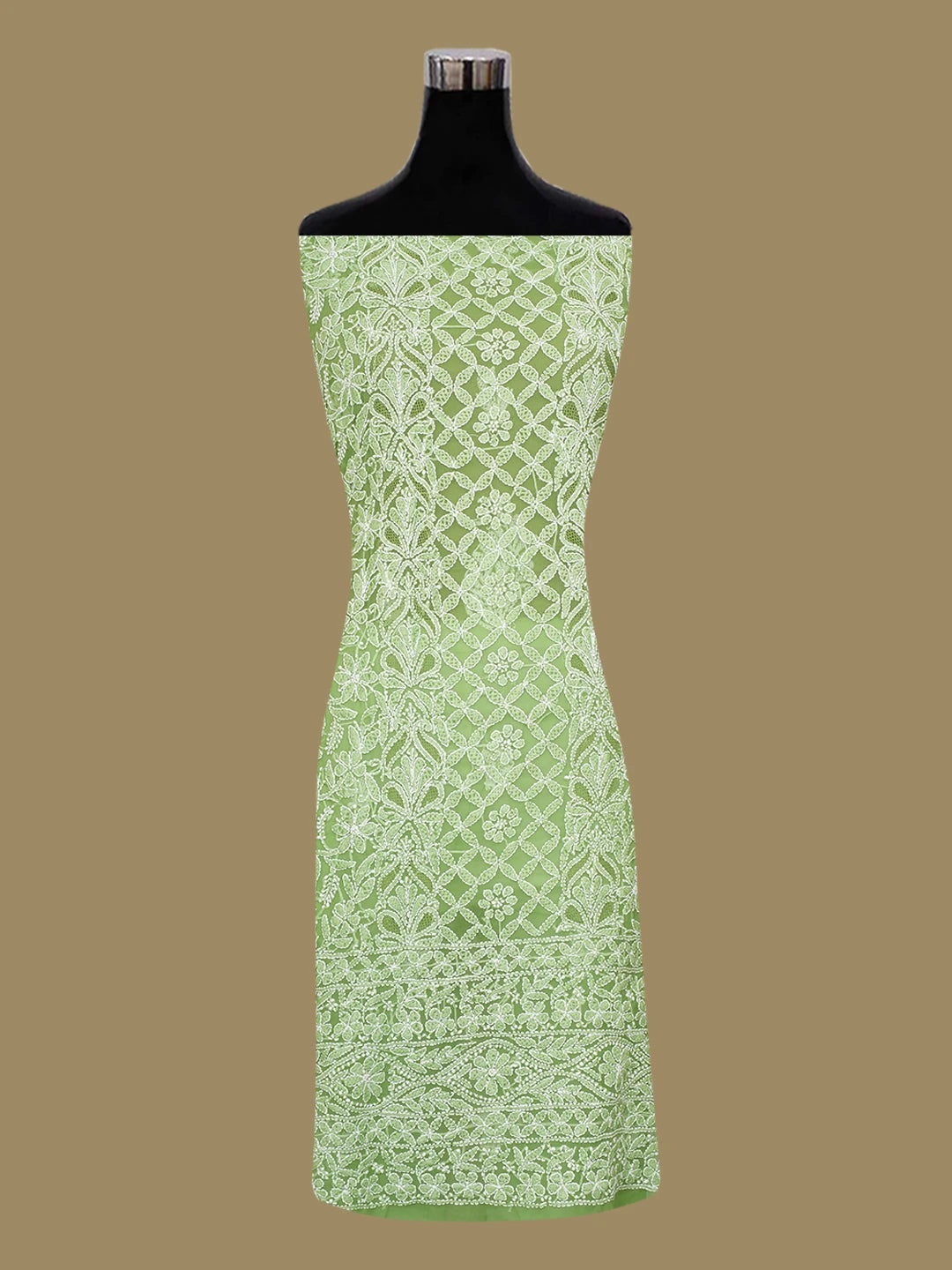 Ada Hand Embroidered Green Georgette Lucknowi Chikankari Unstitched Suit Piece 01A708002