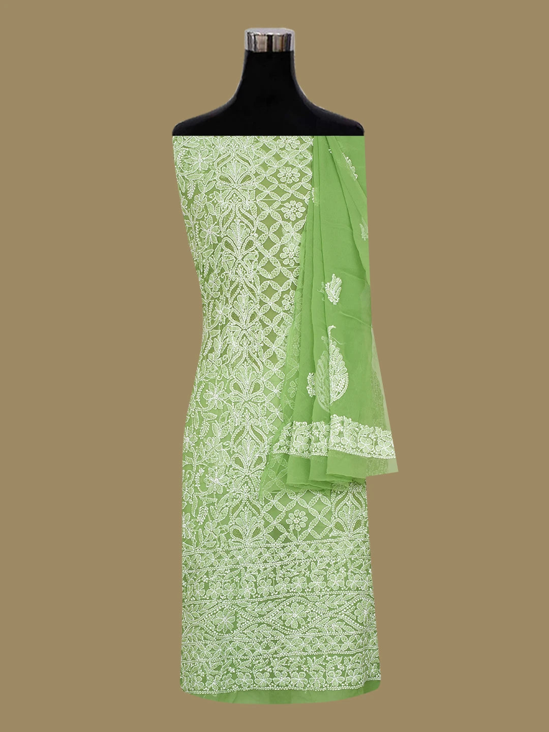 Ada Hand Embroidered Green Georgette Lucknowi Chikankari Unstitched Suit Piece 01A708002