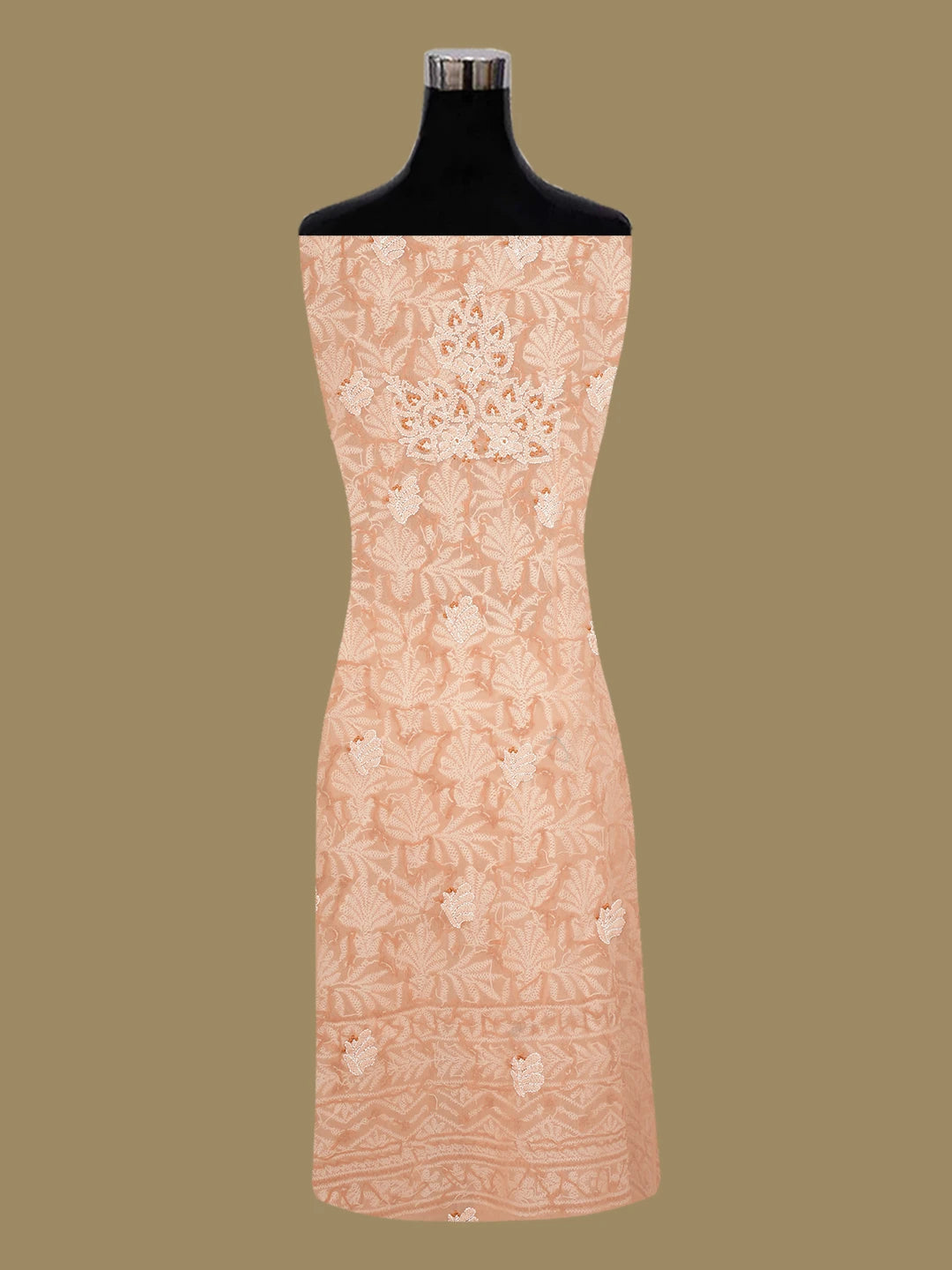 Ada Hand Embroidered Dusty Peach Georgette Lucknowi Chikankari Unstitched Suit Piece 01A707964