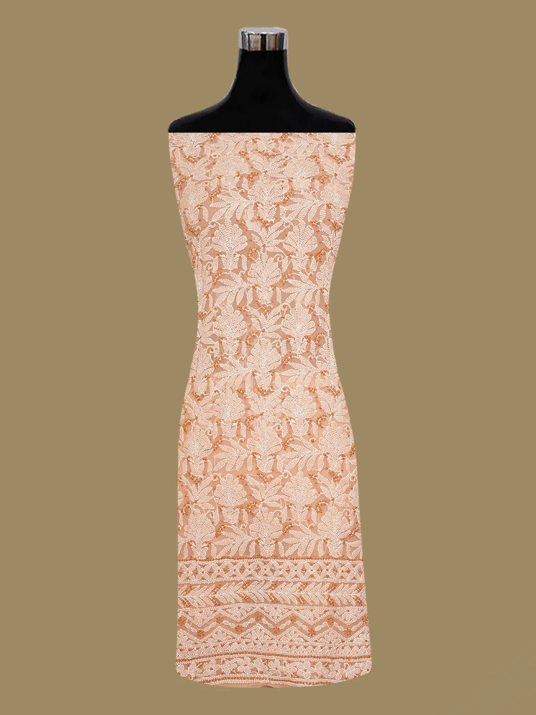 Ada Hand Embroidered Dusty Peach Georgette Lucknowi Chikankari Unstitched Suit Piece 01A707964