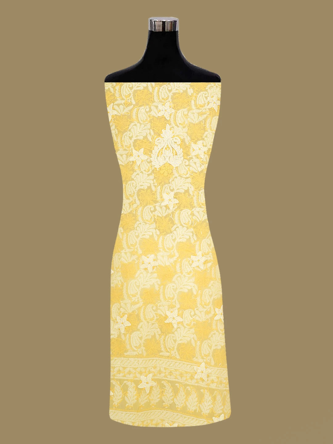Ada Hand Embroidered Yellow Georgette Lucknowi Chikankari Unstitched Suit Piece 01A707976