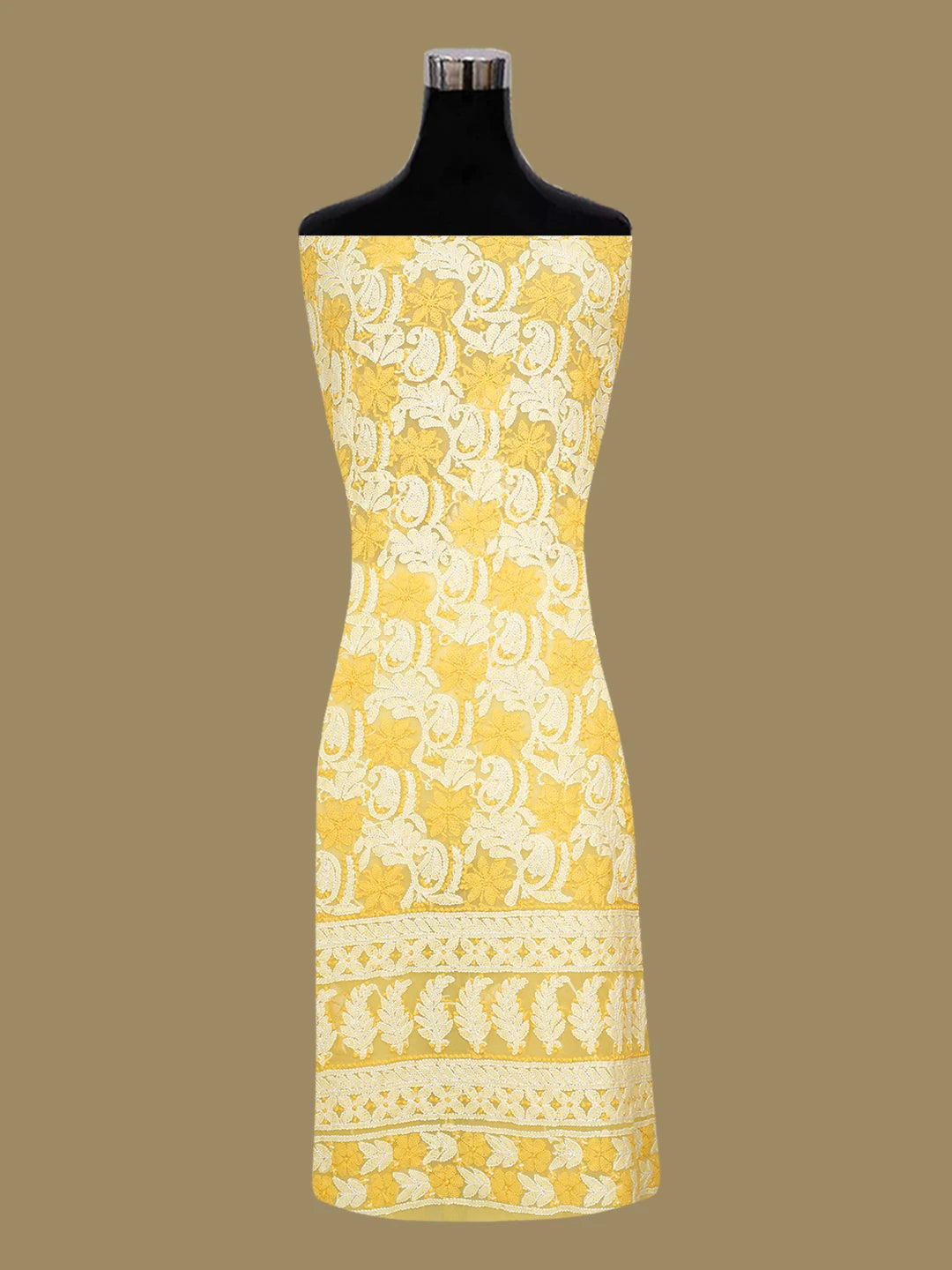 Ada Hand Embroidered Yellow Georgette Lucknowi Chikankari Unstitched Suit Piece 01A707976