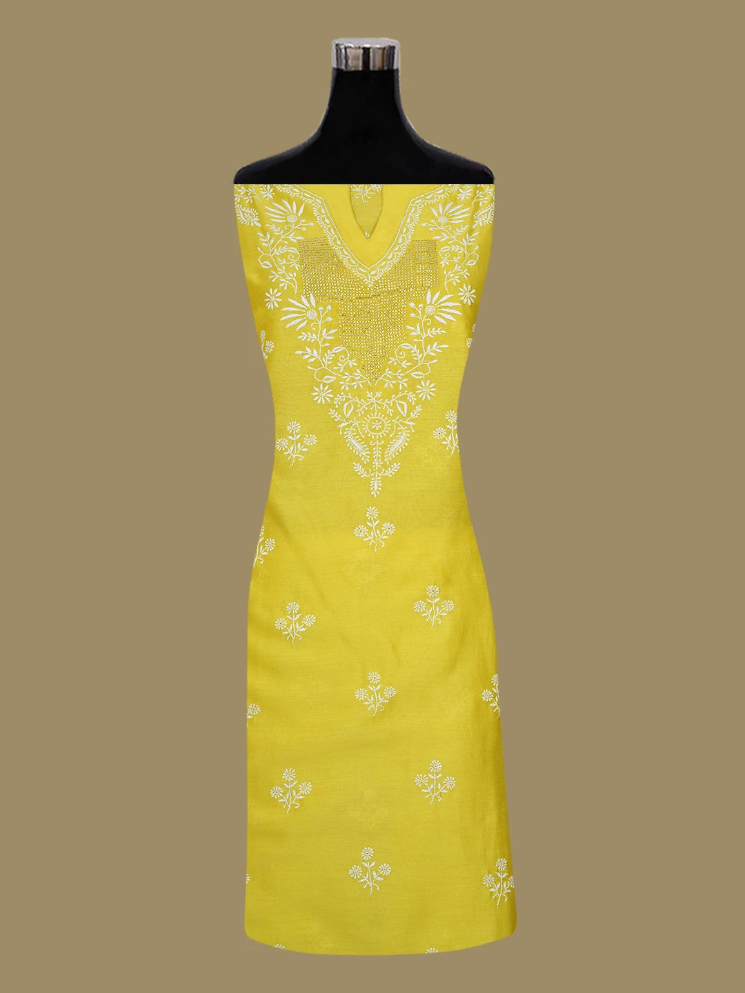 Ada Hand Embroidered Citrine Yellow Chanderi Lucknowi Chikankari Semi- Stitched Suit Piece With Muqaish Work 01A705028