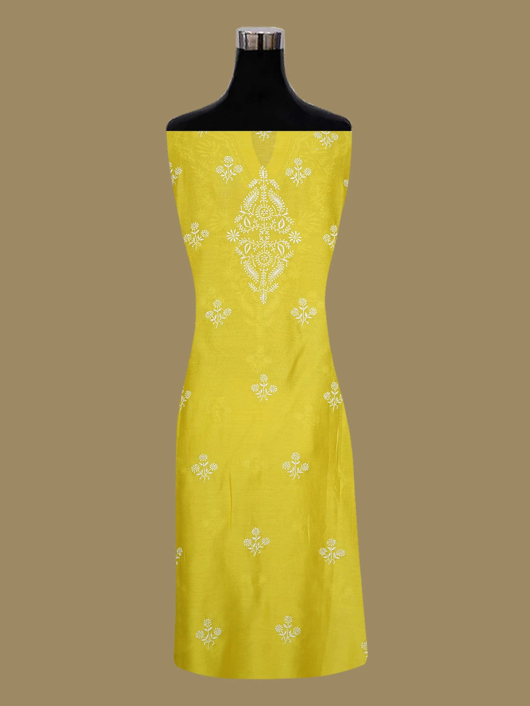 Ada Hand Embroidered Citrine Yellow Chanderi Lucknowi Chikankari Semi- Stitched Suit Piece With Muqaish Work 01A705028