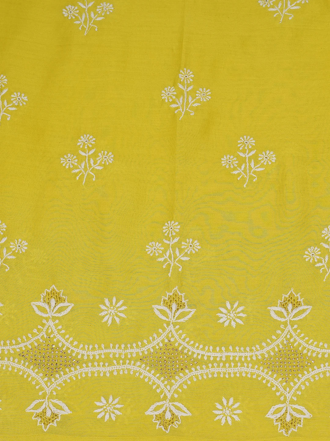 Ada Hand Embroidered Citrine Yellow Chanderi Lucknowi Chikankari Semi- Stitched Suit Piece With Muqaish Work 01A705028