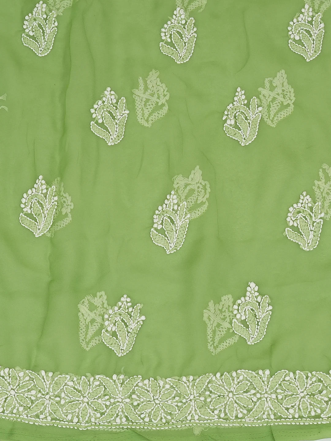 Ada Hand Embroidered Avacado Green Georgette Lucknowi Chikankari Unstitched Suit Piece 01A707959