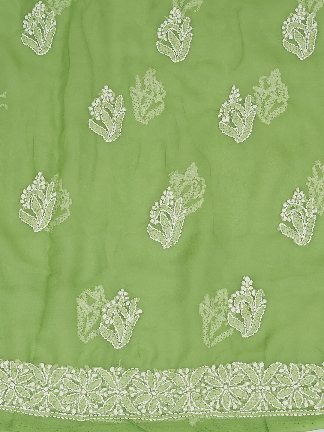 Ada Hand Embroidered Avacado Green Georgette Lucknowi Chikankari Unstitched Suit Piece 01A707959