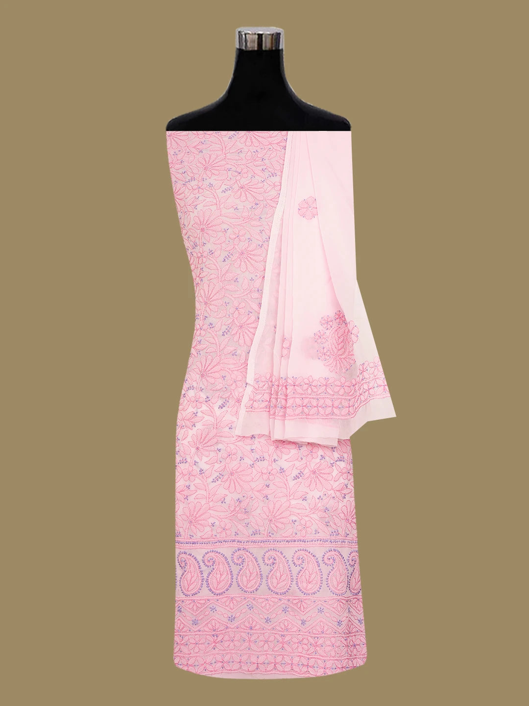 Ada Hand Embroidered Carnation Pink Georgette Lucknowi Chikankari Unstitched Suit Piece 01A707968