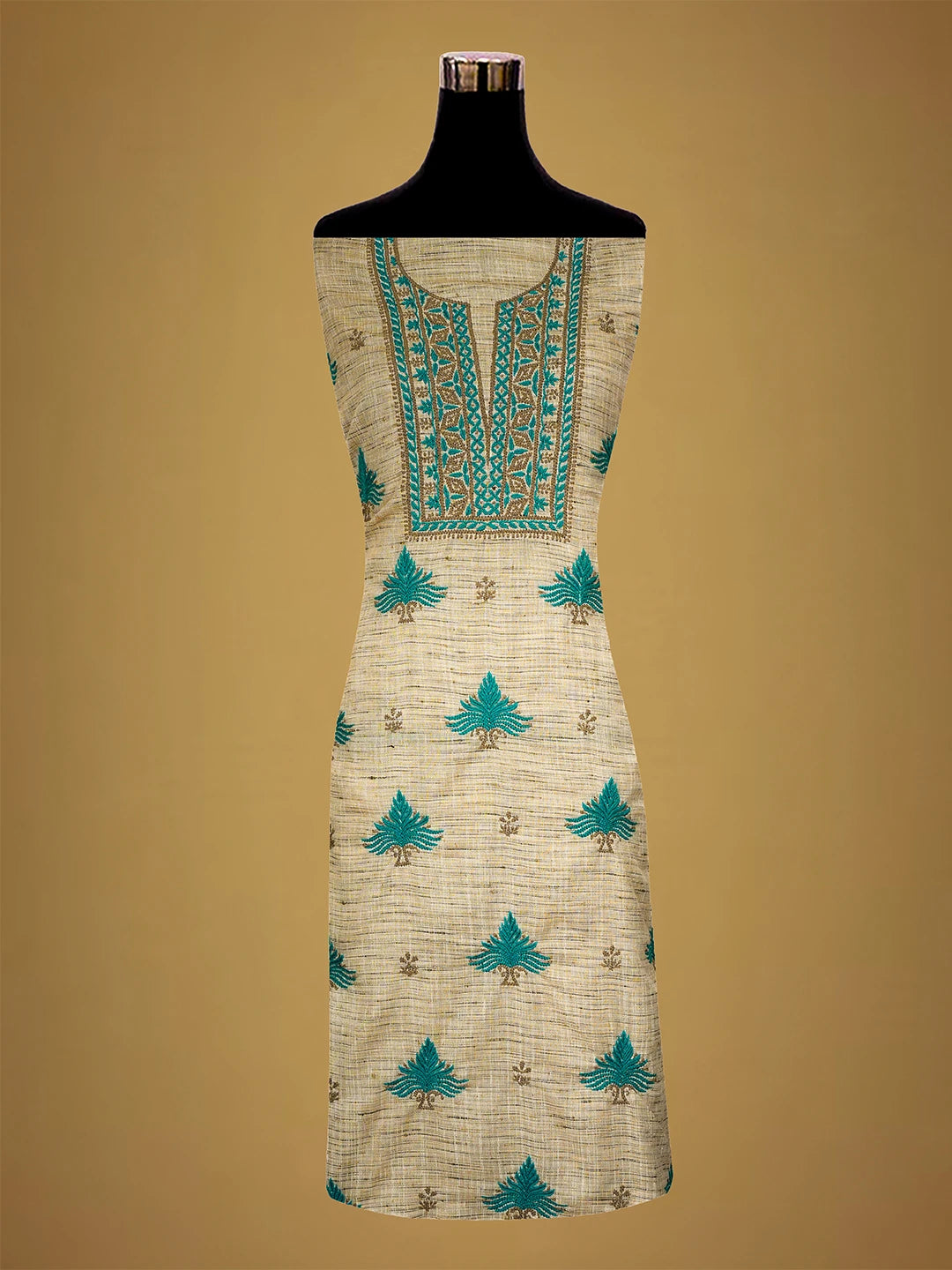 Ada Hand Embroidered Fawn Khadi Lucknowi Chikankari Unstitched Kurta Piece 01A349240
