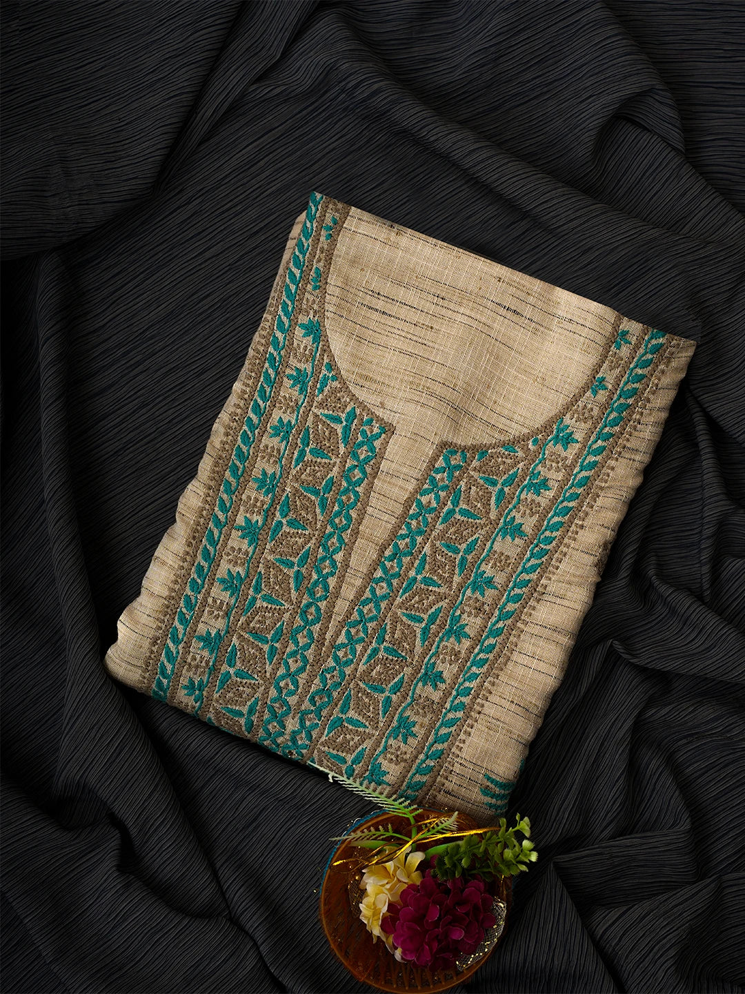 Ada Hand Embroidered Fawn Khadi Lucknowi Chikankari Unstitched Kurta Piece 01A349240