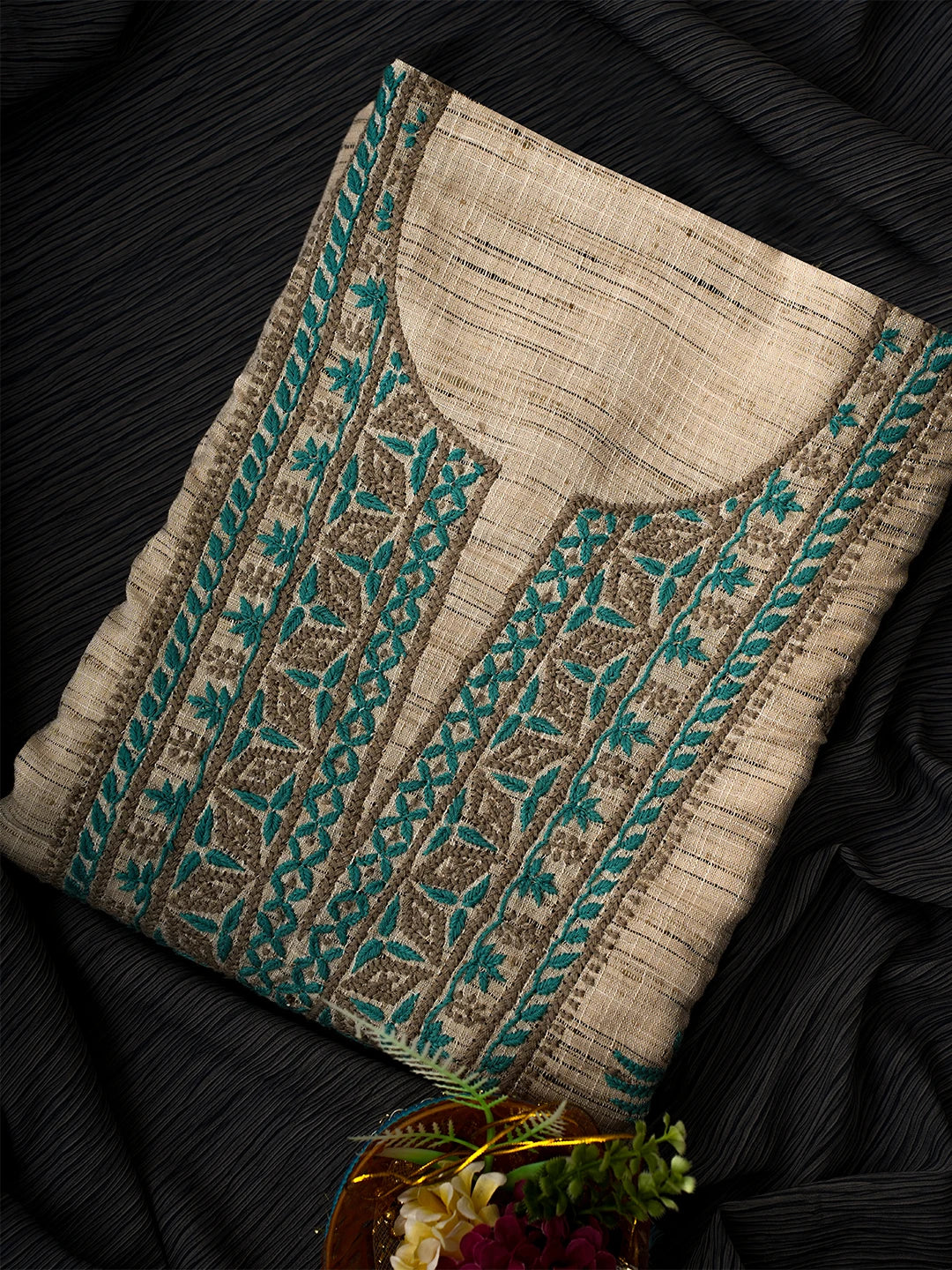 Ada Hand Embroidered Fawn Khadi Lucknowi Chikankari Unstitched Kurta Piece 01A349240
