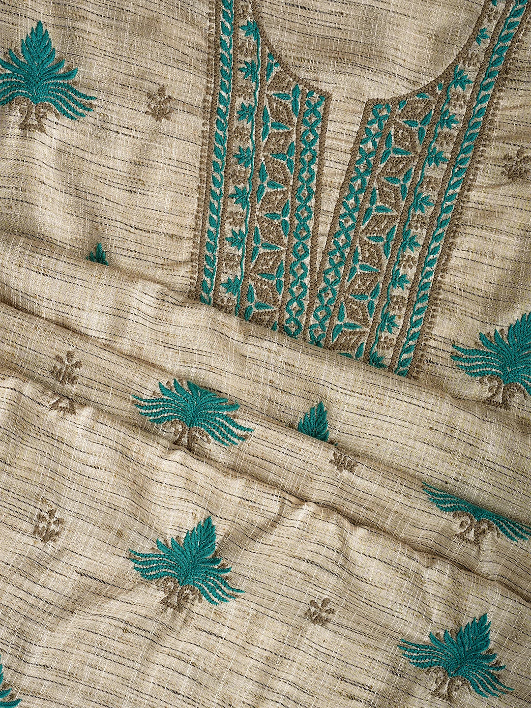 Ada Hand Embroidered Fawn Khadi Lucknowi Chikankari Unstitched Kurta Piece 01A349240