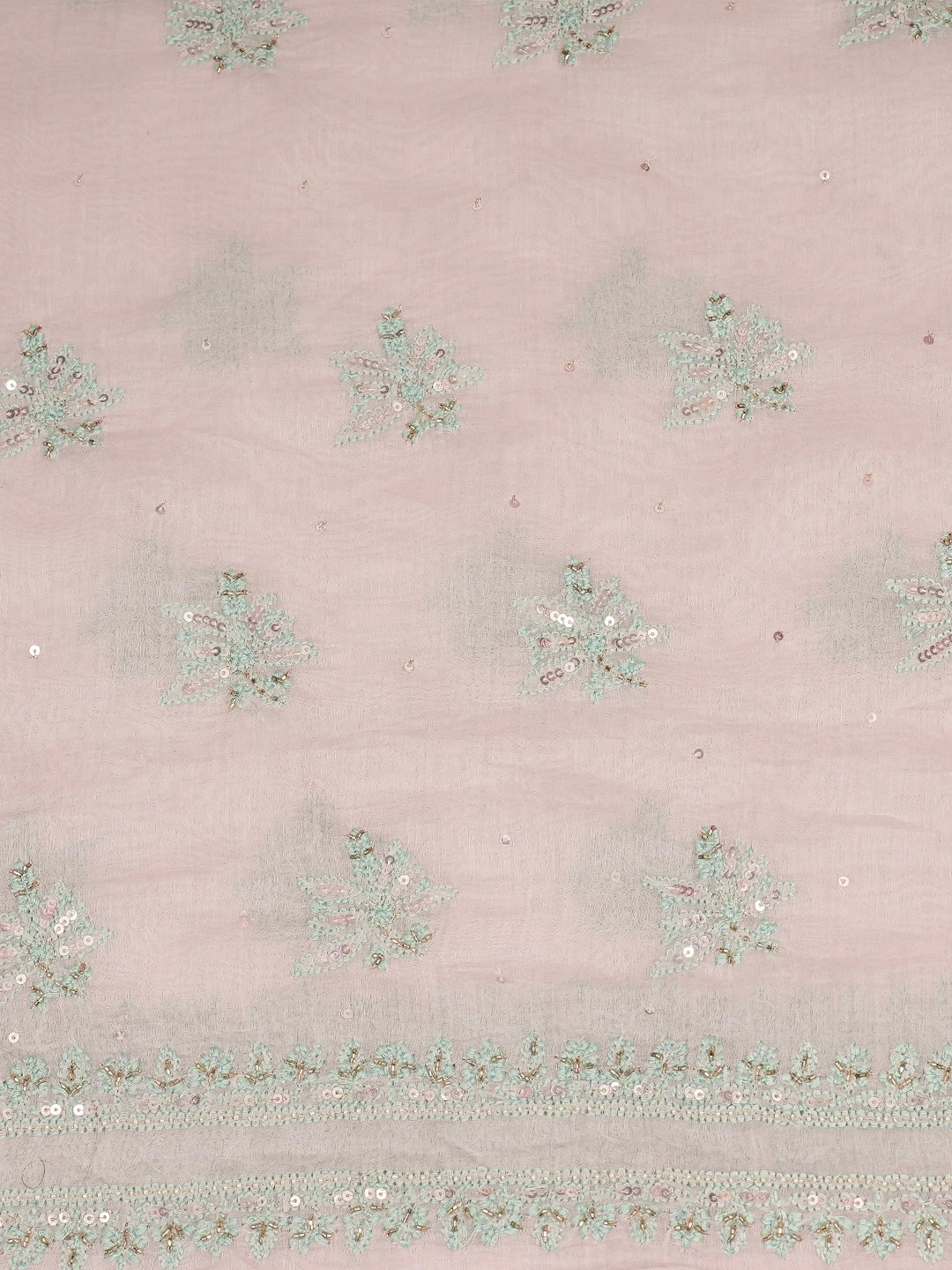 Ada Hand Embroidered Light Pink Chanderi Lucknowi Chikankari Unstitched Kurta Dupatta Set With Pearl Work 01A610202