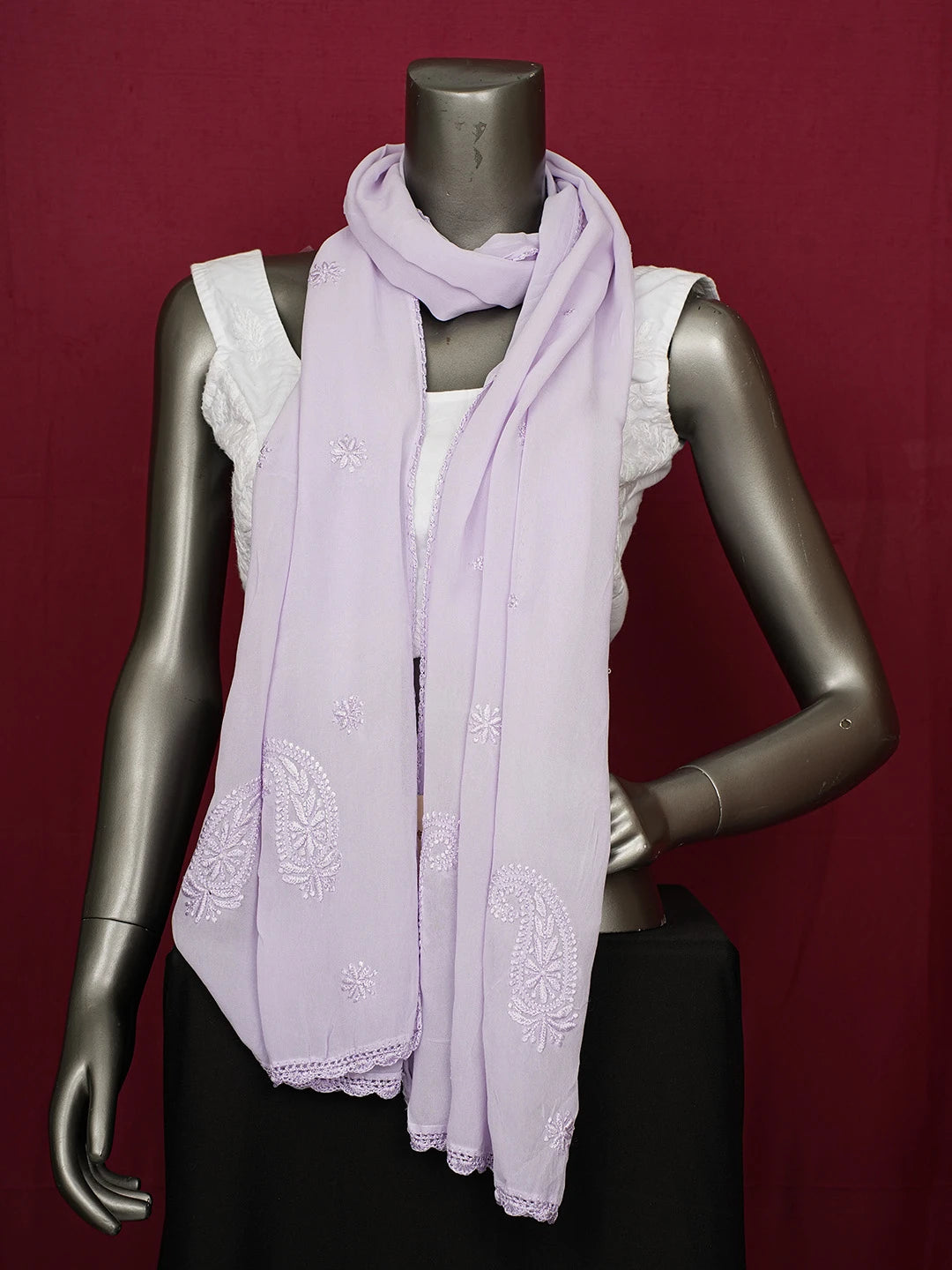 Ada Hand Embroidered Lavender Viscose Georgette Lucknowi Chikankari Dupatta 01A619056